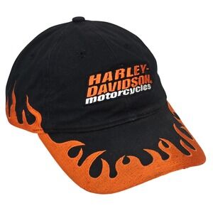 Harley Davidson Hat Flame Baseball Cap Black Orange Motorcycle Biker Embroidered